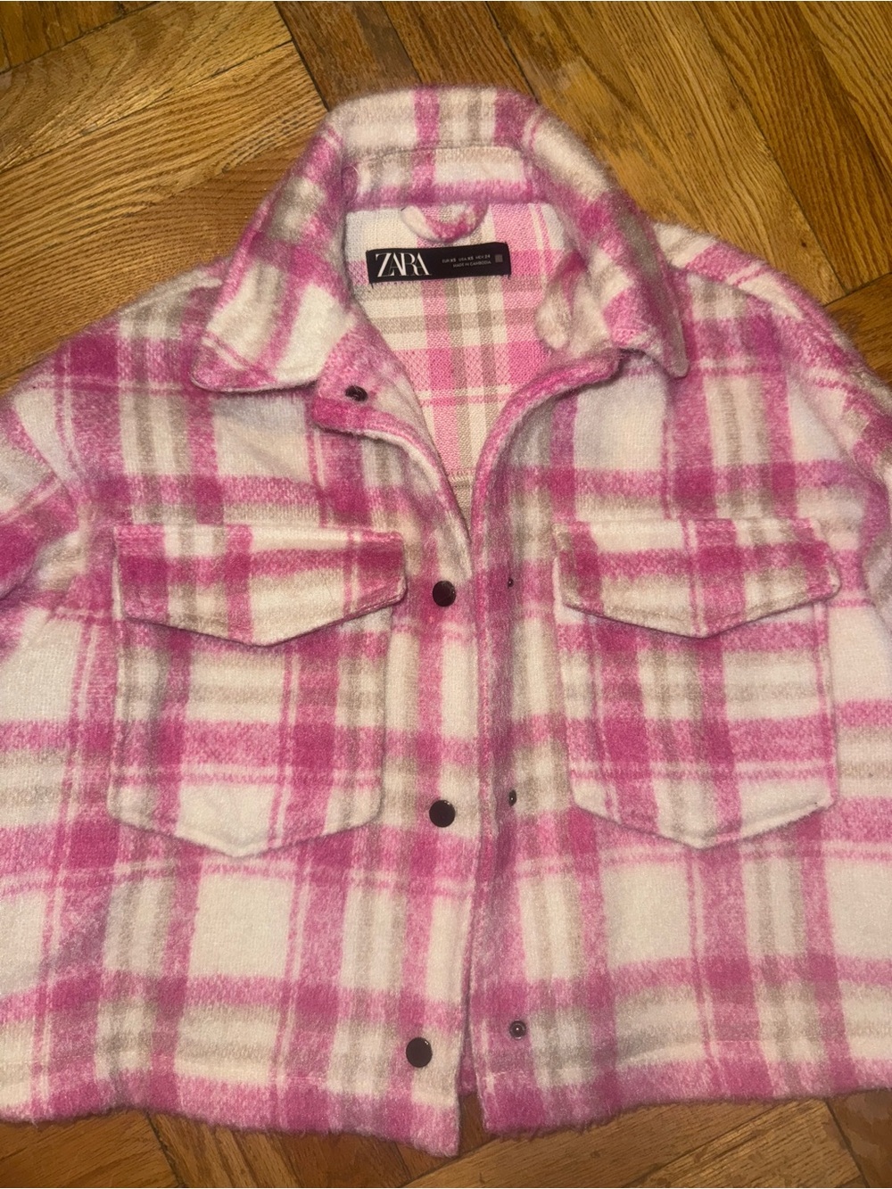 Zara Pink White Plaid Teddy Jacket